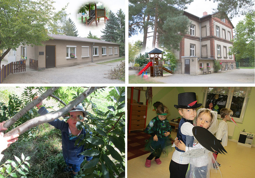 Gebäude und Kinder der Kita Kleinwelka