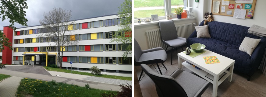 Gebäude und Zimmer mit Sofa Schulsozialarbeit Chemnitz