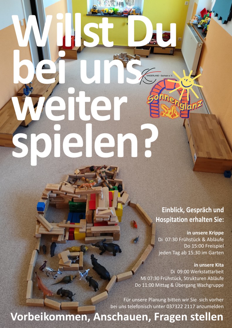 Willst du bei uns weiterspielen? Flyer der Kita Sonnenglanz